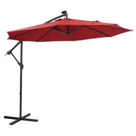 10 FT Solar LED Patio Outdoor Umbrella Hanging Cantilever Umbrella Offset Umbrella Easy Open Adustment with 32 LED Lights - Blue (Color: red)